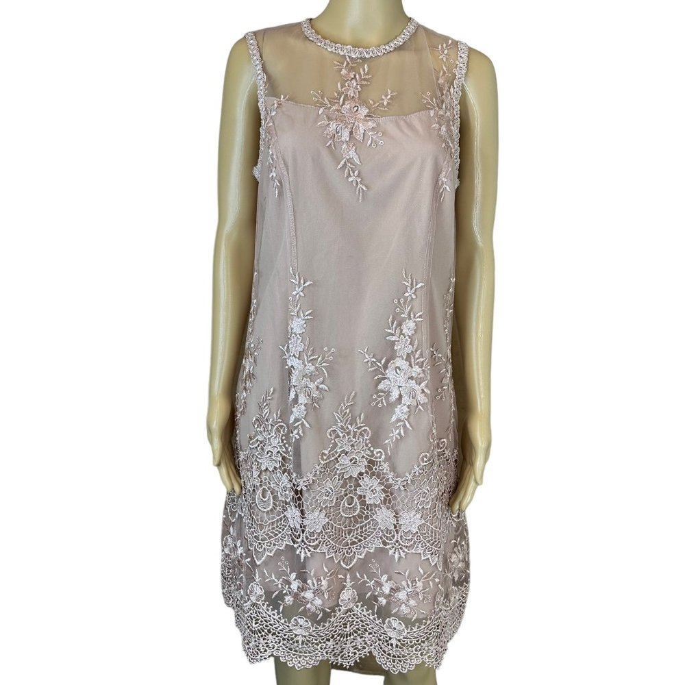 Nanette Lepore Shift  Lace Dress Size 8 Baby Pink Lace Knee Length Sleeveless
